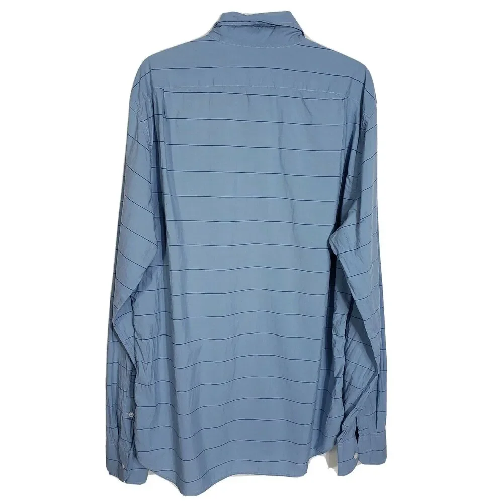 J Crew Mens Shirt Medium Blue Striped Button Pocket Long Sleeve Slim Fit Lightwe